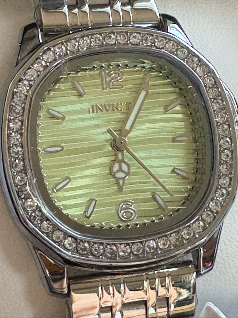 Invicta Silver Bracelet Watch with Light Green Dial and Crystal Bezel 69389